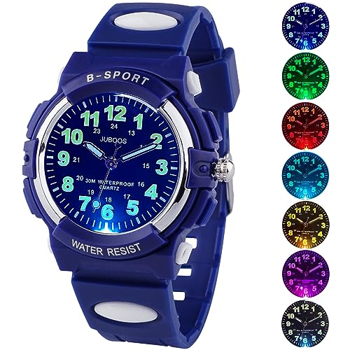 Juboos Nuovi Orologi per Bambini a 7 Colori,Orologio Analogico al Quarzo per Bambini per Ragazzi e Ragazze,Orologi Impermeabili per Insegnare il Tempo,Cinturino Morbido per Orologi da Polso (Blu)