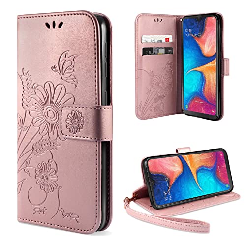 ivencase Cover per Samsung Galaxy A20e, Book Cover Custodia Flip Caso in PU Pelle Portafoglio Magnetica Porta Carta [Kickstand] (Oro Rosa)