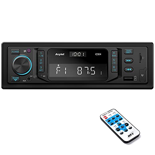 RDS Autoradio Bluetooth Vivavoce, Radio stereo Avylet 1DIN Bluetooth 5.0, 7 luce del pulsante di colore, 9-30V, 60WX4 supporto FM/AM/AUX/USB/SD/IOS/Android/Remote Control, Salva 30 Stazioni