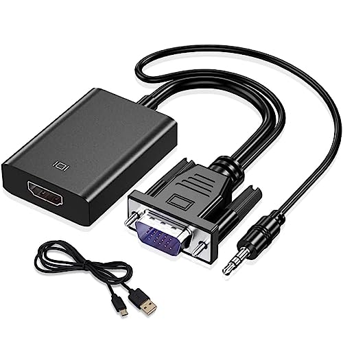 Adattatore da VGA a HDMI 1080P, Convertitore da VGA to HDMI con Audio Video, Converter Adapter VGA Maschio a HDMI Femmina Connettore per Collegamento di Laptop, Proiettore, PC, TV Box, Monitor