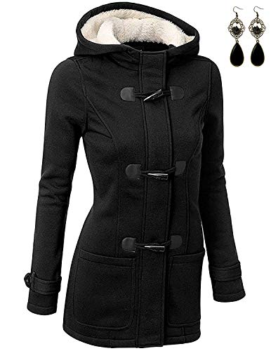 BUOYDM Cappotto Donna Felpa con Cappuccio Giacca Invernale Giacche e Cappotti Outwear Hoodies A-Nero S