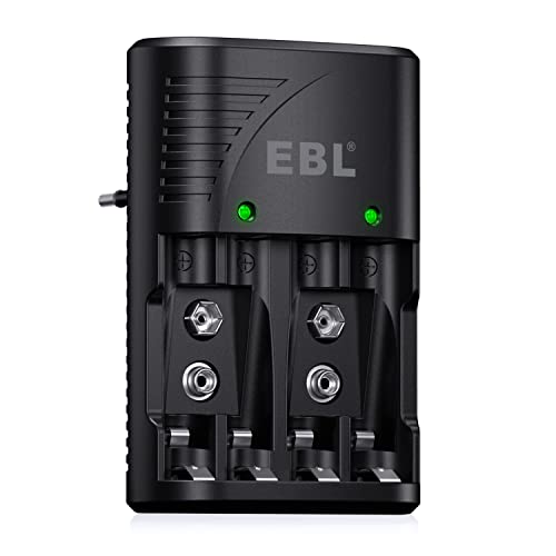 EBL 6802 Caricabatterie Universale, Carica Rapida per AA e AAA 9V Ni-MH Batterie Ricaricabili, Caricabatterie Intelligente con Indicatore LED