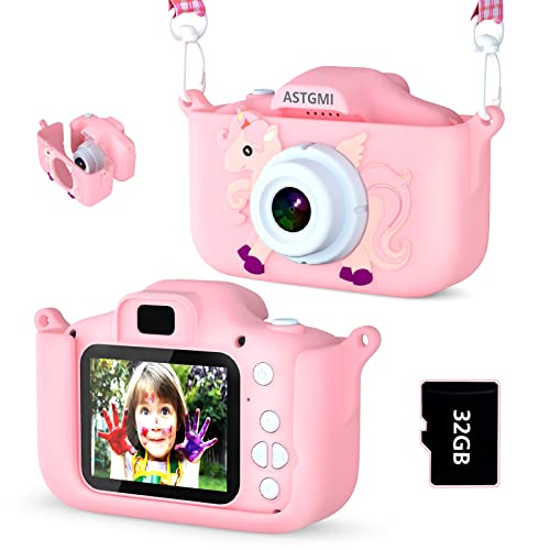 ASTGMI Macchina Fotografica Bambini, 12MP Mini Ricaricabile Fotocamera Digitale Bambina Videocamera Regalo per Ragazze Ragazzi 3-10 Anni, con Scheda 32 GB, Regali Giocattolo di Natale & Compleanno