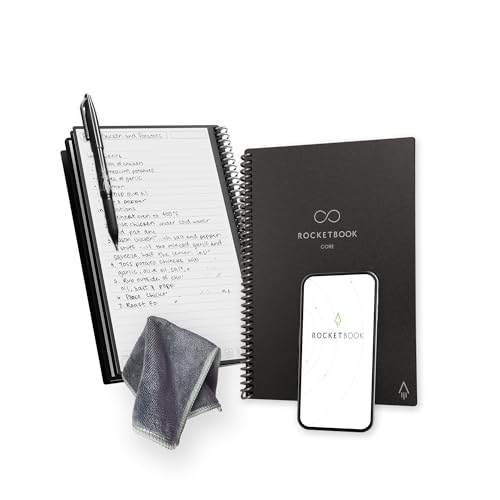 Rocketbook Lined Quaderno Appunti Digitale - Riutilizzabile Taccuino Digitali A5 Nero Quaderno A Spirale A Righe, Block Notes, Penna Cancellabile Pilot Frixion Inclusi, Ufficio Gadget Tecnologici